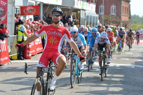 Nacer Bouhanni à l'arrivée de Paris-Camembert le 11 avril dernier