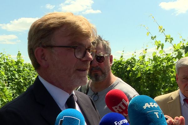 Marc Fesneau, ministre de l'Agriculture, en visite dans l'Entre-Deux-Mers le 19 juillet 2023.