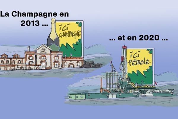 Du champagne au pétrole en Champagne-Ardenne, vu par notre dessinateur Christophe d'Amiens d'Hébecourt.