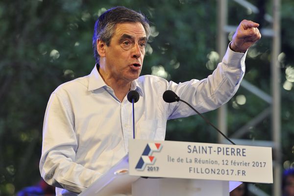 François Fillon lors d'un meeting à La Réunion le 12 février 2017