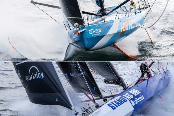 Pour avoir un bateau à foil (en haut de l'image) sur le Vendée Globe, le budget est beaucoup plus élevé et souvent réservé aux marins favoris comme Thomas Ruyant. Le choix peut aussi être philosophique comme c'est le cas d'Eric Bellion qui ne s'imagine pas faire un tour du monde sur un bateau à foil et qui reste donc sur un Imoca ancienne génération (en bas de l'image).