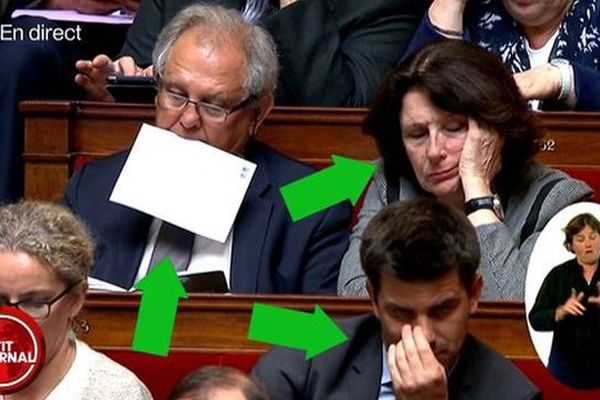 La députée de l'Hérault Anne-Yvonne le Dain en pleine sieste pendant une séance à l'Assemblée nationale