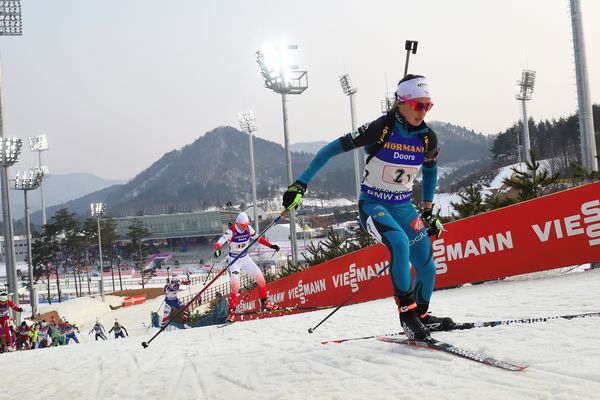 La Française Anaïs Chevalier lors du relais de Biathlon à Pyeongchang le 5 mars 2017.