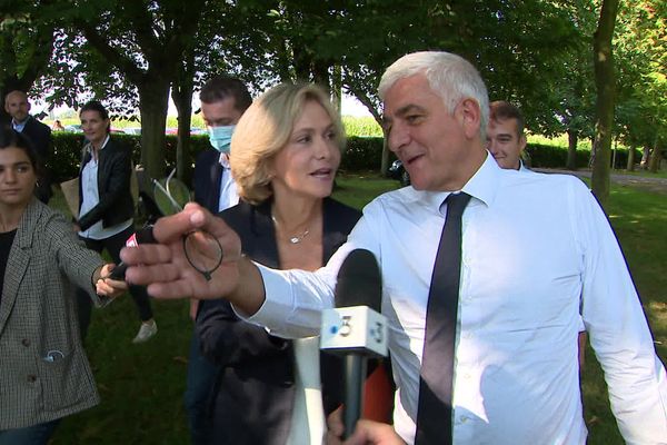 Valérie Pécresse et Hervé Morin, président de la Région Normandie, à la fête de la pomme en septembre 2021 dans l'Eure.