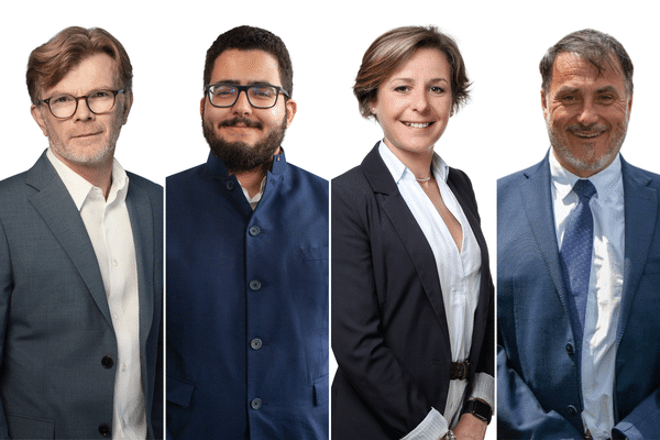 De gauche à droite : Marc Fesneau, député sortant (MoDem), Reda Belkadi (LFI - Nouveau Front Populaire), Marine Bardet (RN) et Pierre-Gilles Parra (LR)