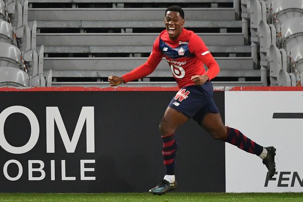 Le Lillois Jonathan Bamba après son but face à Reims.
