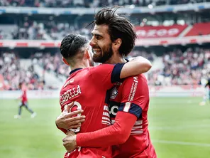 André Gomes qui célèbre son but face à l'AC Ajaccio le 29 avril 2023.