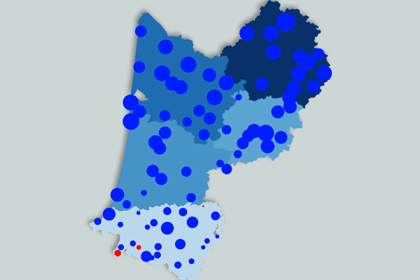 Carte des précipitations au mois de mai en Aquitaine.