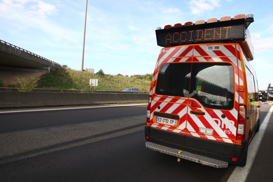 a heavy goods vehicle lies across the A11 motorway, traffic disrupted