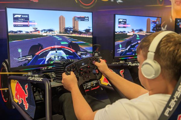 Le stand de la Fédération Française de l'Automobile propose des courses sur simulateurs.