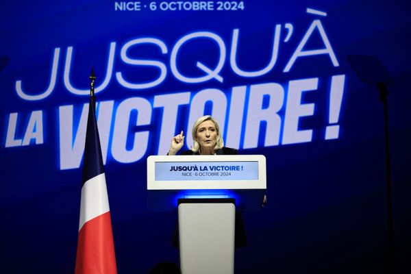 Marine Le Pen ce dimanche après-midi, en meeting à Nice.