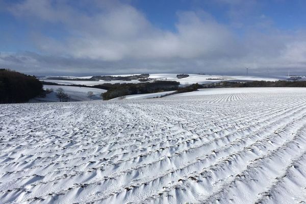 Paysage de neige vers Courson-les-Carrières, dans l'Yonne