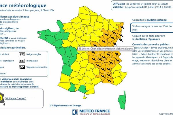 La carte de Meteo France diffusée à 16h00