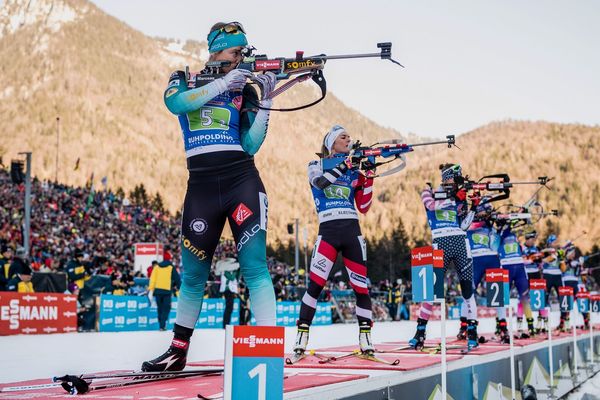 Photo d'archive. Anaïs Bescond au premier plan lors du relais de Ruhpolding, en Allemagne, le 17 janvier dernier