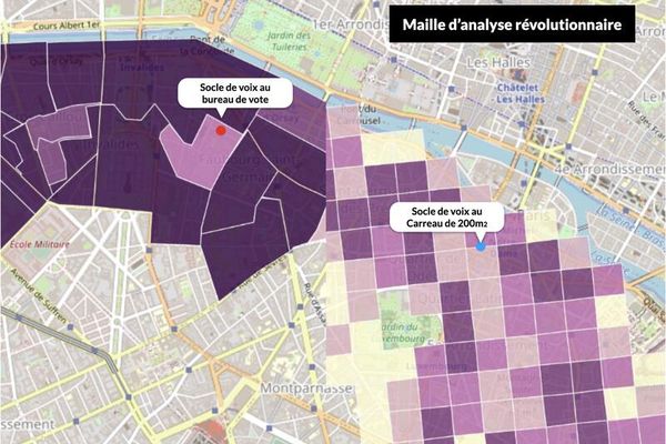 Grâce à ses calculs, l'entreprise peut déterminer le socle de voix d'un parti à l'échelle d'un carreau de 200m2.