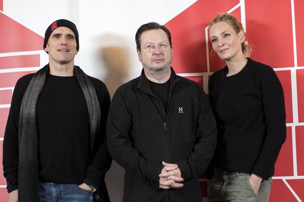 A Bengtsfors, en Suède, Lars Von Trier avec Matt Dillon et Uma Thurman, qui jouent dans son film : The House That Jack Built.