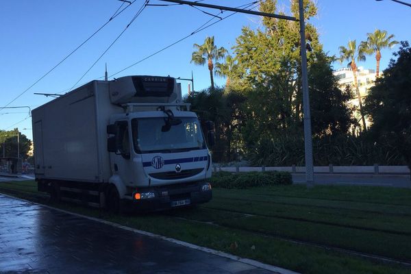 Le camion de livraison s'est engagé sur la pelouse boulevard Jean-Jaurès