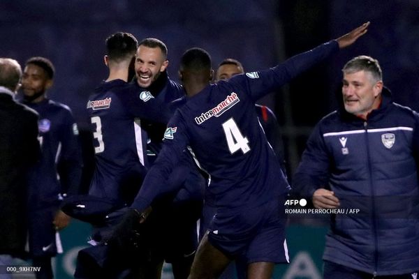 Les joueurs de Bergerac heureux après leur victoire en coupe de France face à Saint-Etienne le dimanche 30 janvier.