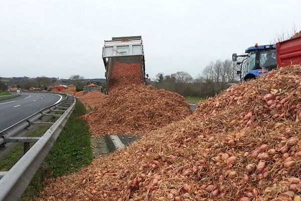 14 janvier 2015 : les producteurs d'échalotes mènent une action sur la RN12