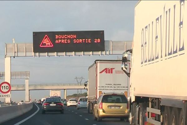 Bouchons, toujours des bouchons pour entrer dans Montpellier.