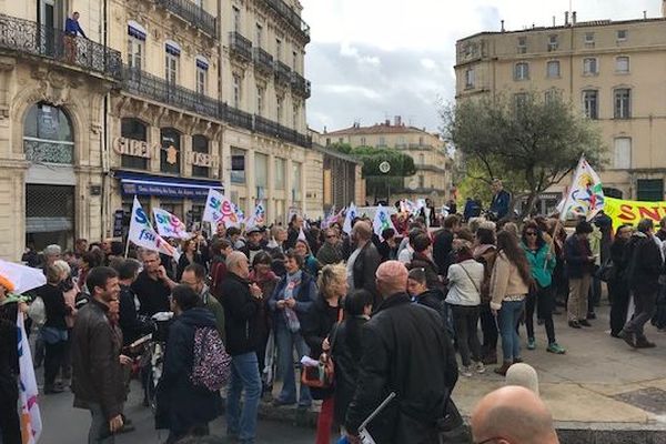 Tous les syndicats représentant l'ensemble des personnels de l'Education nationale se mobilisent lundi 12 novembre 2018 comme ici à Montpellier. Il dénoncent la suppression de plusieurs milliers de postes malgré la poussée démographique dans le secondaire et les besoins de soutiens pédagogiques.