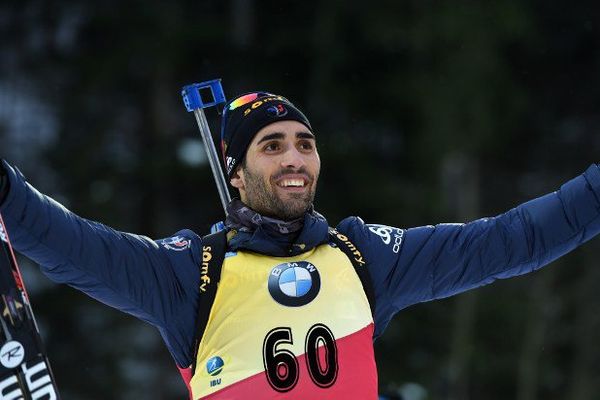 Martin Fourcade le 13 janvier 2017 lors de sa victore sur le 10 km à Ruhpolding en Allemagne. 
