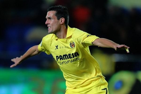 Villarreal, le 3 février 2014: l'attaquant français Jérémy Perbet célèbre son but contre Osasuna (Liga)