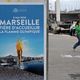 Panneau qui annonce l'arrivée de la flamme olympique à Marseille, le 6 mai 2024