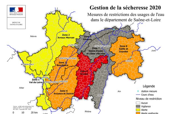 La carte vigilance sécheresse en Saône-et-Loire  - jeudi 9 juillet