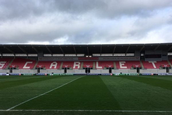 Le Parc y Sacrlets à Llanelli au Pays de Galles, où se joue le quart de finale de Coupe d'Europe entre les Scarlets et le Stade Rochelais, le 30 mars 2018