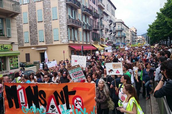 Plusieurs centaines de personnes défilent contre Monsanto à Nice.
