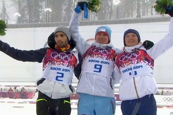 Sotchi (Russie) - Martin Fourcade médaille d'argent de la "mass-start" 15km - 18 février 2014.