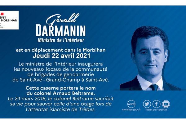 Le ministre de l'Intérieur Gérald Darmanin s'est rendu dans le Morbihan le 22 avril 2021.