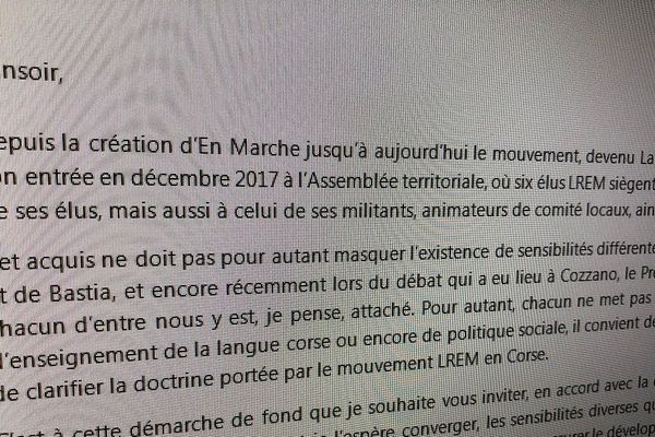 Une lettre interne a été envoyée à certains membre de LREM en Corse.