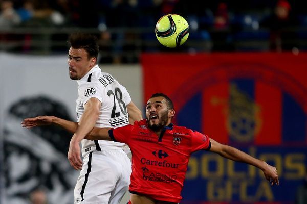 Boutaib et Da Silva lors du match Caen-Ajaccio le 12 mars 2016