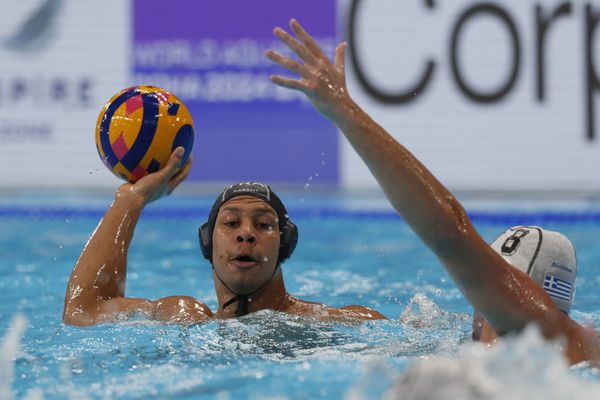 Thomas Vernoux, lors des quarts de finale face à la Grèce au championnat du monde de waterpolo, à Doha.