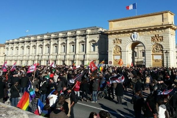 Montpellier - début du rassemblement de la manifestation pour le projet de loi de "mariage pour tous" - 26 janvier 2013.