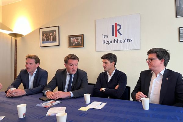 Raphaël Schellenberger, député du Haut-Rhin, Guillaume Guérin, pdt de Limoges Métropole, Aurélien Pradié, député du Lot et Pierre-Henri Dumont, député du Pas-de-Calais