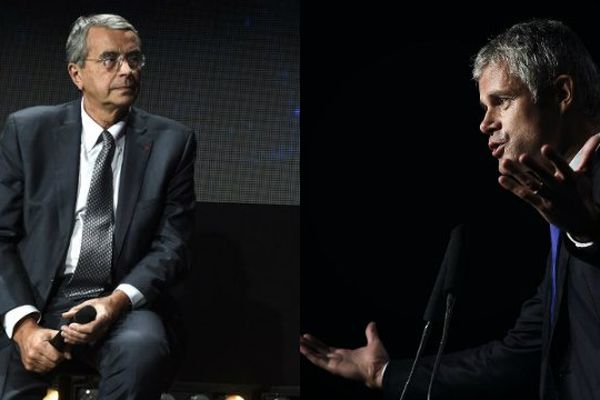 Selon un sondage BVA pour la presse régionale publié le 23 octobre 2015, Laurent Wauquiez (à droite) remporterait les élections régionales en Auvergne-Rhône-Alpes avec trois points d'avance sur le socialiste Jean-Jack Queyranne.