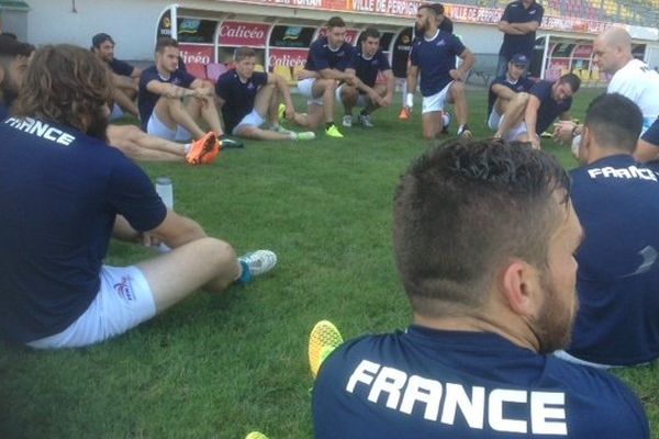 Une majorité de joueurs catalans dans cette équipe de France en préparation à Perpignan. Stade Gilbert Brutus, le 8 octobre 2014.