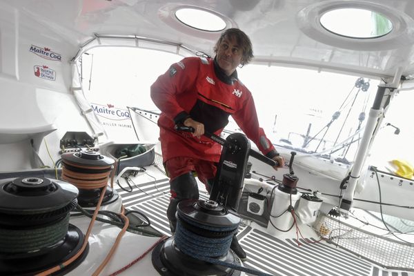 Yannick Bestaven sur son bateau Maître Coq, le 7 octobre 2020.