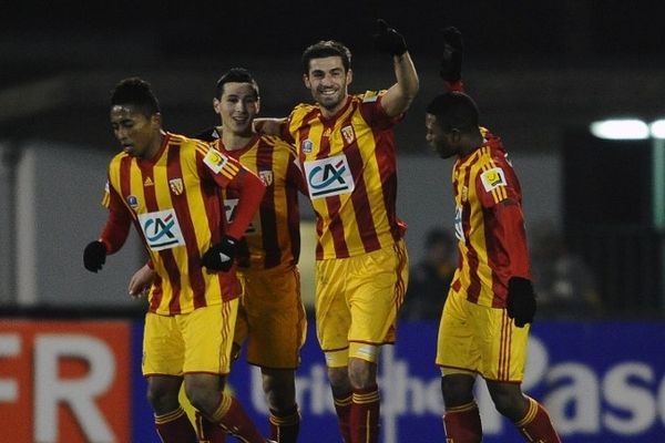 La joie des Lensois après leur victoire face au Stade Bordelais au tour précédent. 