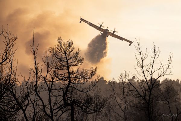 Un avion effectue des largages sur l'incendie qui ravage la Lozère et l'Aveyron.