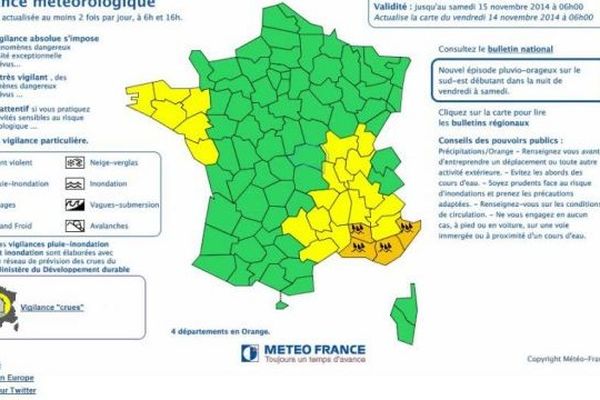 Rhône-Alpes est placé en vigilance- 14/11/2014