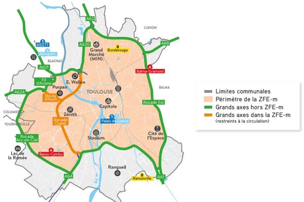 The perimeter of the ZFE, an area of ​​72km2 in Toulouse and part of the municipalities of Colomiers and Tournefeuille