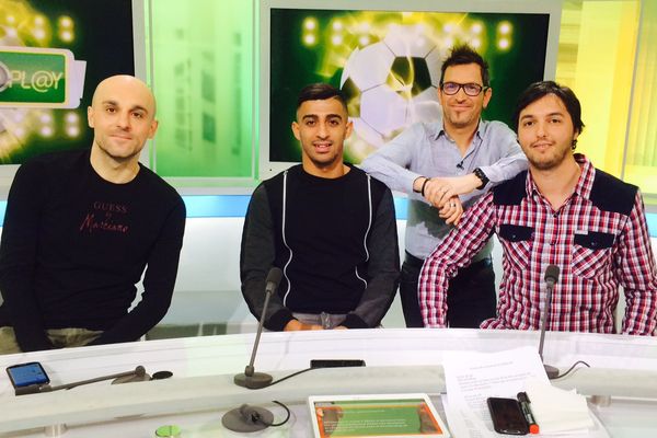 Grégory Jullian, Hicham M'Laab, Anthony Brulez et Malik Taïeb sur la plateau de Canariplay