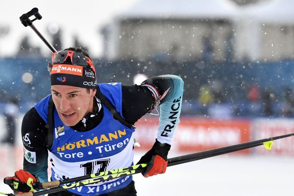 Quentin Fillon-Maillet médaillé de bronze en sprint aux mondiaux de biathlon d'Ostersund 2019. 