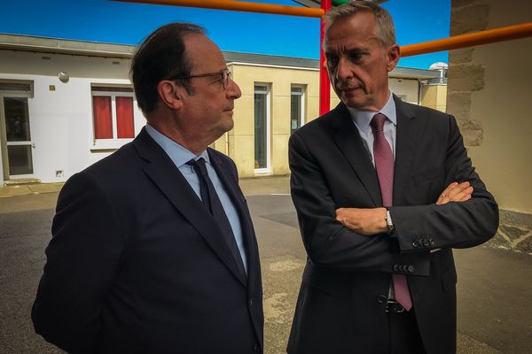 Bernard Combes, maire de Tulle et François Hollande, en 2018