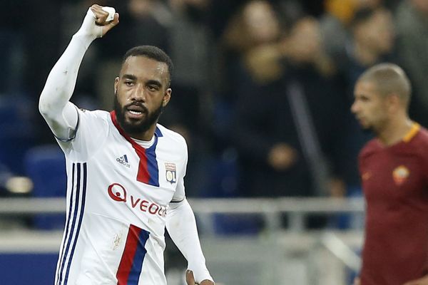 Alexandre Lacazette, auteur du 4ème but de l'Olympique Lyonnais lors du 8ème de finale aller de l'UEFA Europa League face à l'AS Roma - Lyon, le 9 mars 2017