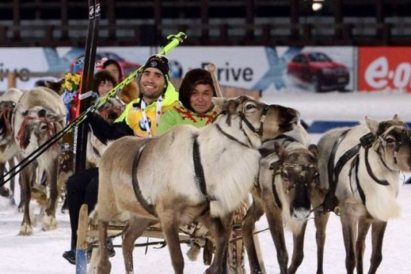 Martin Fourcade lors du tour d'honneur en Sibérie